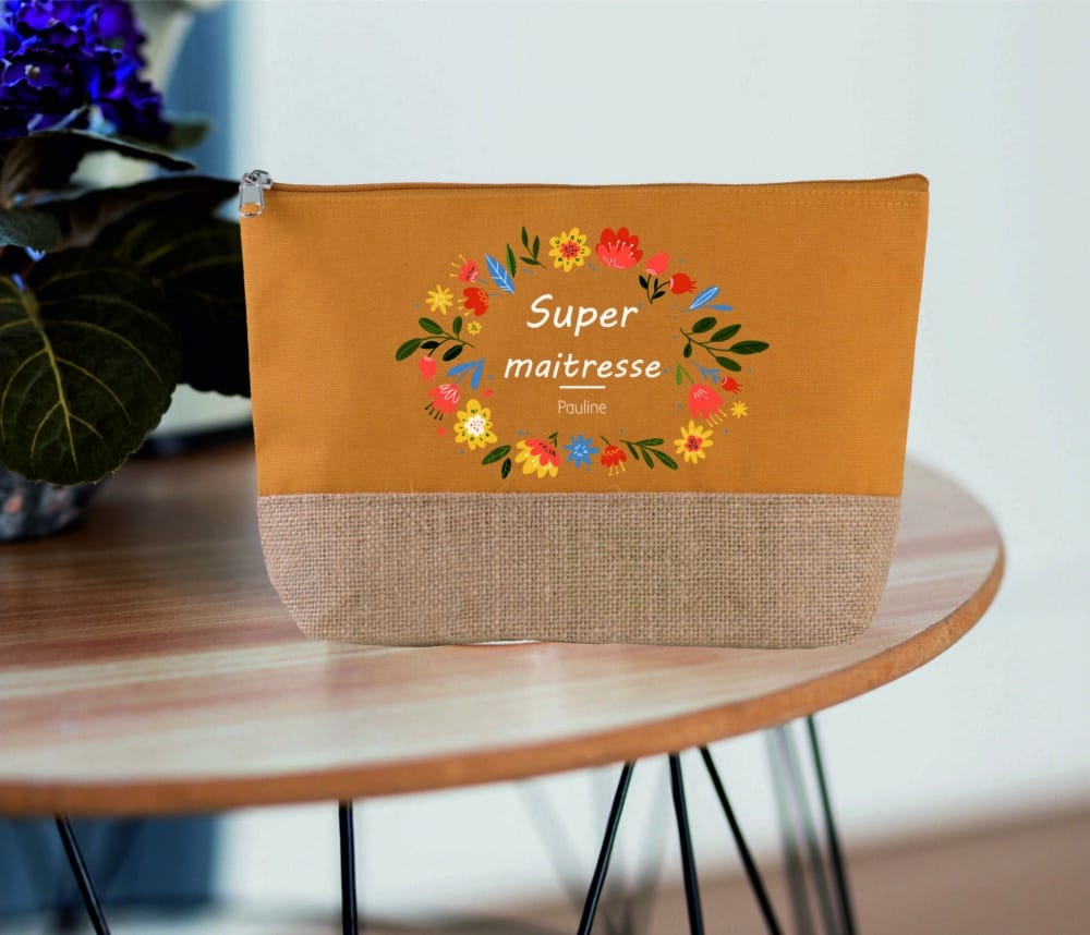 Grande trousse à personnaliser "Super maitresse" cumin