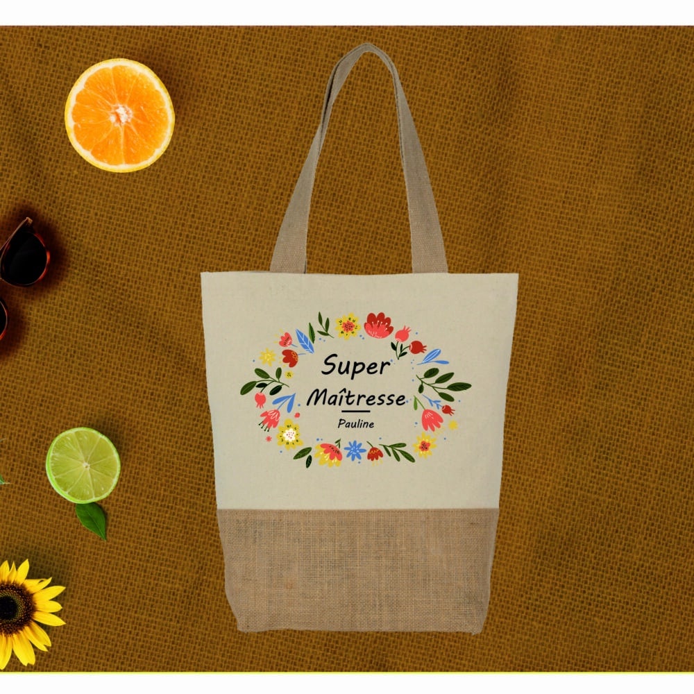 Tote bag Super maîtresse à personnaliser naturel