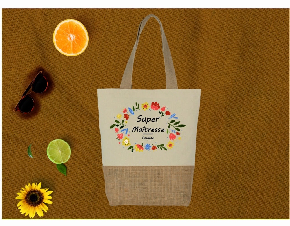 Tote bag Super maîtresse à personnaliser naturel