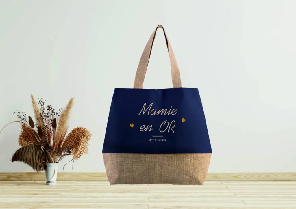 Sac cabas en jute personnaliser pour sa mamie anniversaire