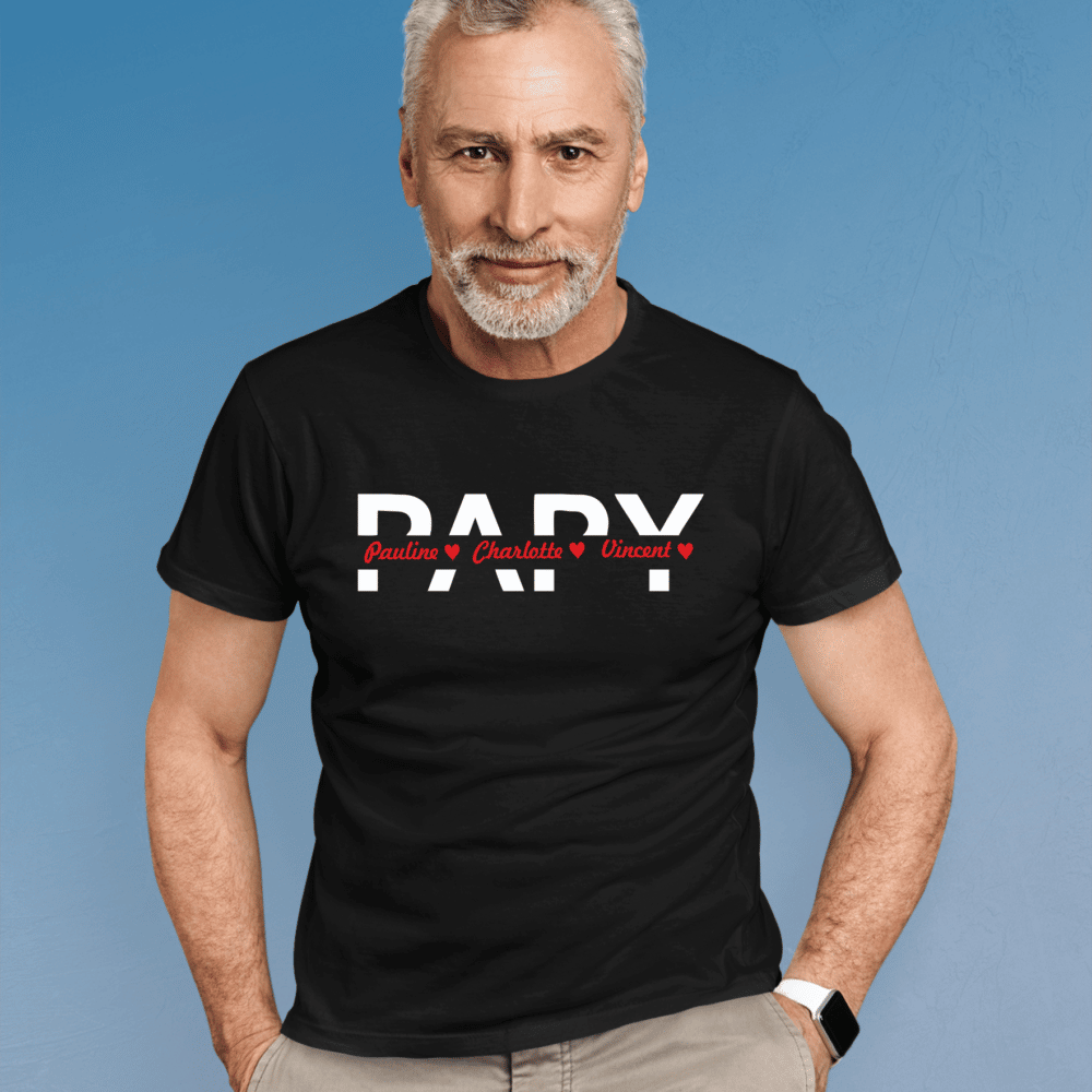 Tee-shirt noir personnalisé "Papy + prénom"