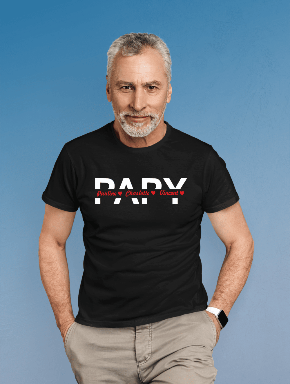 Tee-shirt noir personnalisé "Papy + prénom"