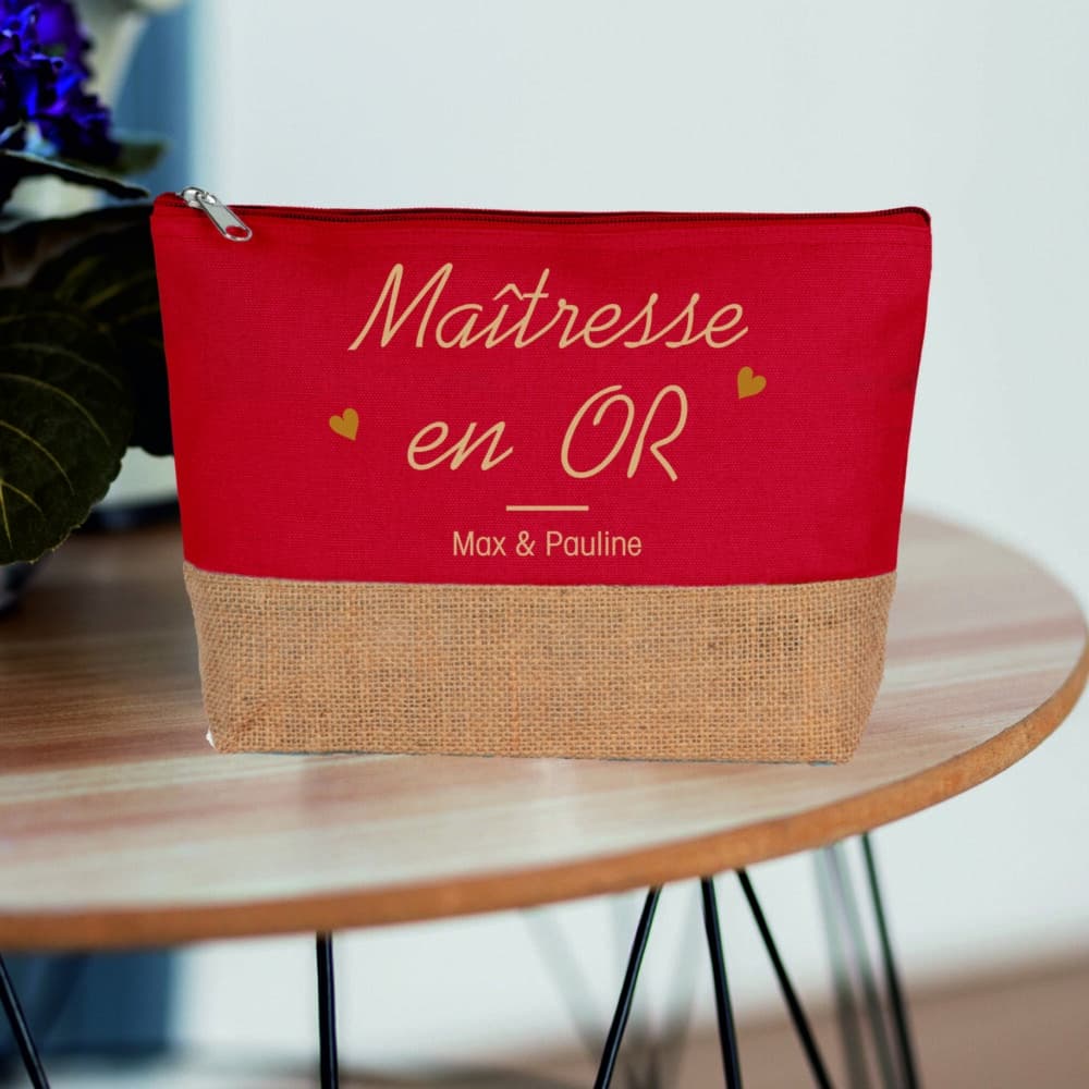 Trousse à personnaliser "maîtresse en or" rouge