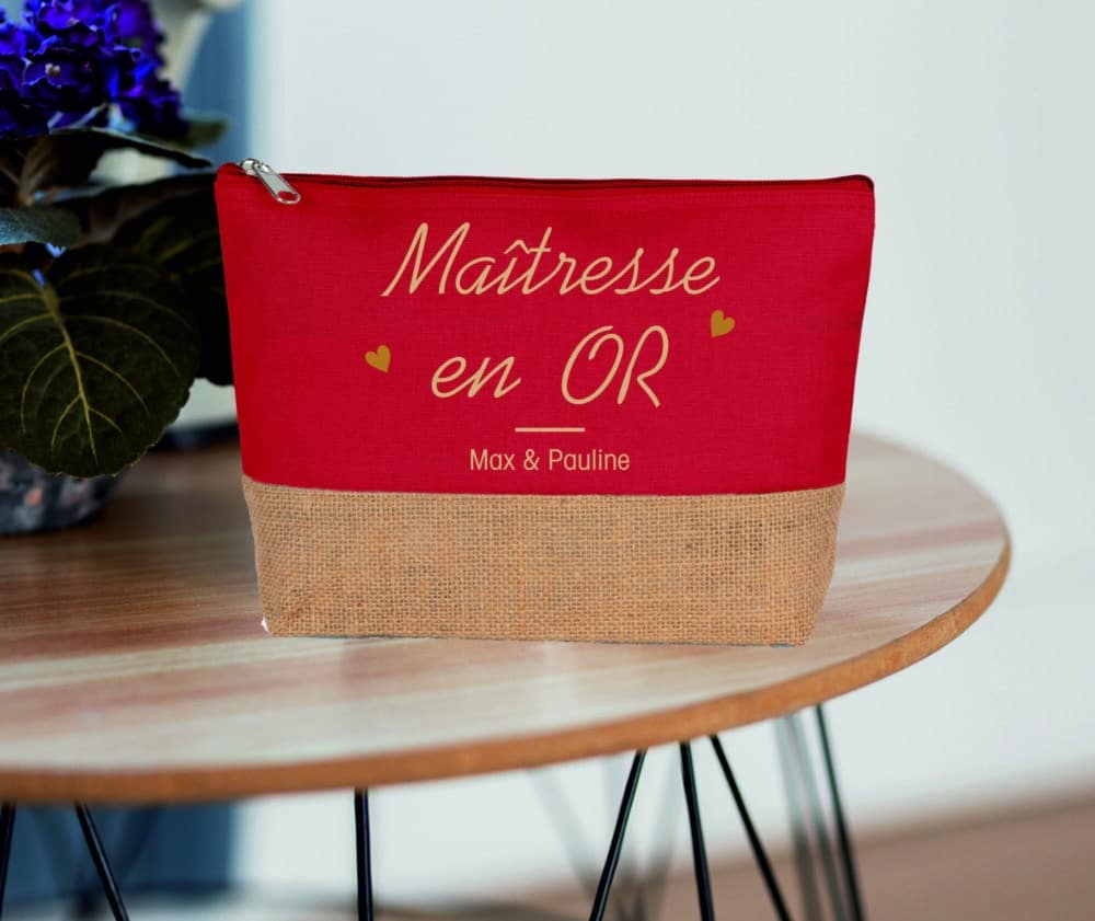 Trousse à personnaliser "maîtresse en or" rouge