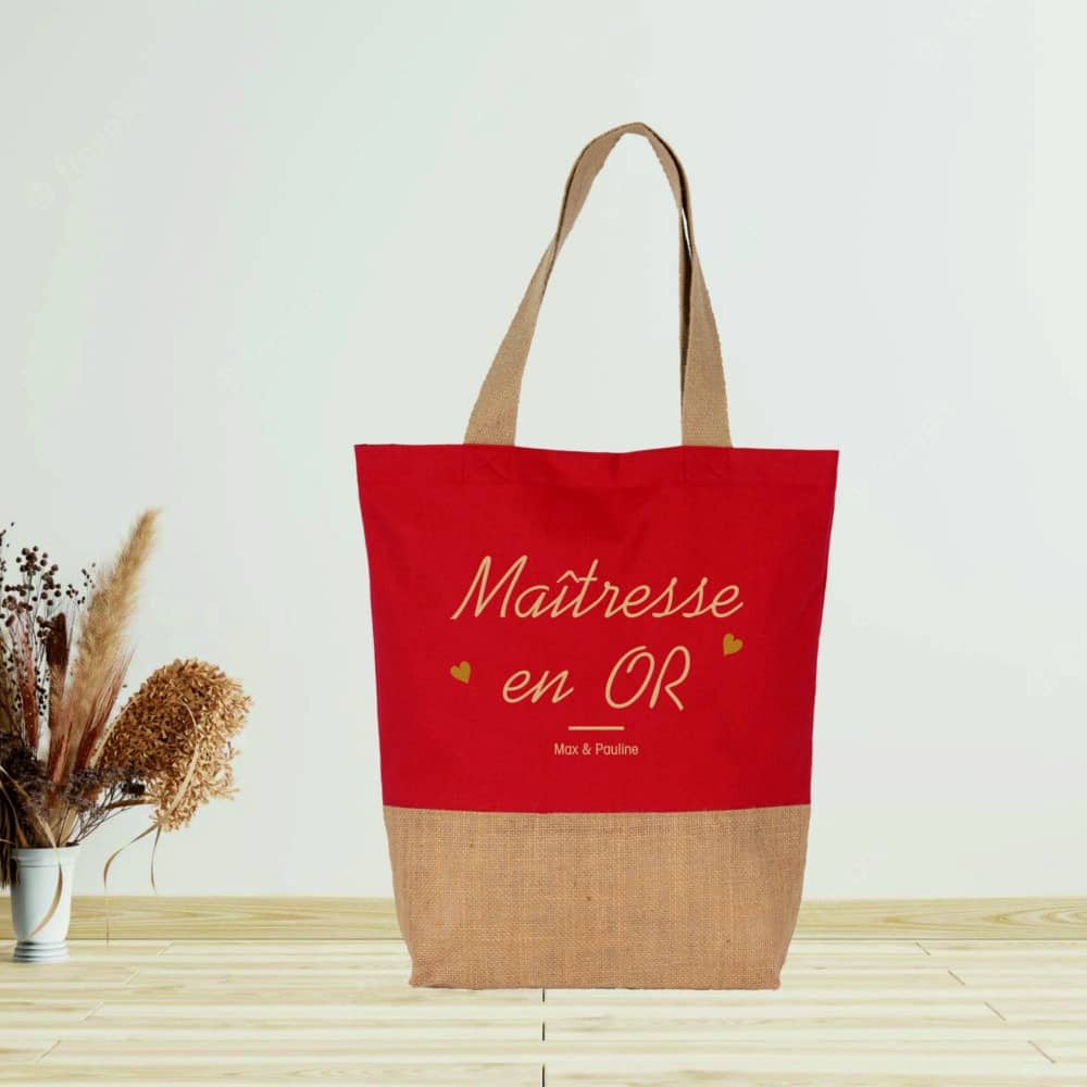 Tote bag personnalisé Maîtresse en OR rouge