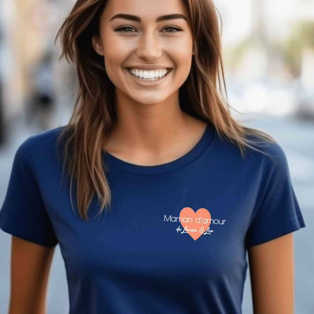 t shirt navy maman d'amour coeur corail