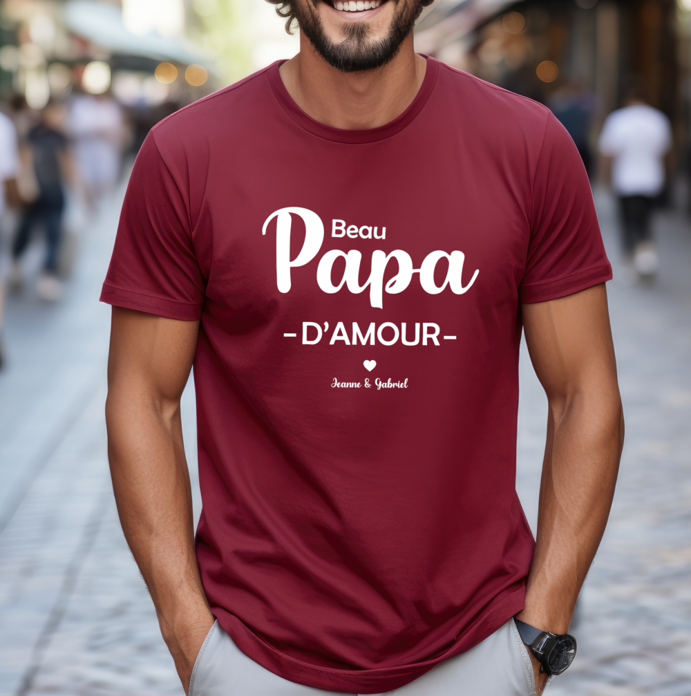 T shirt beau papa d'amour bordeaux