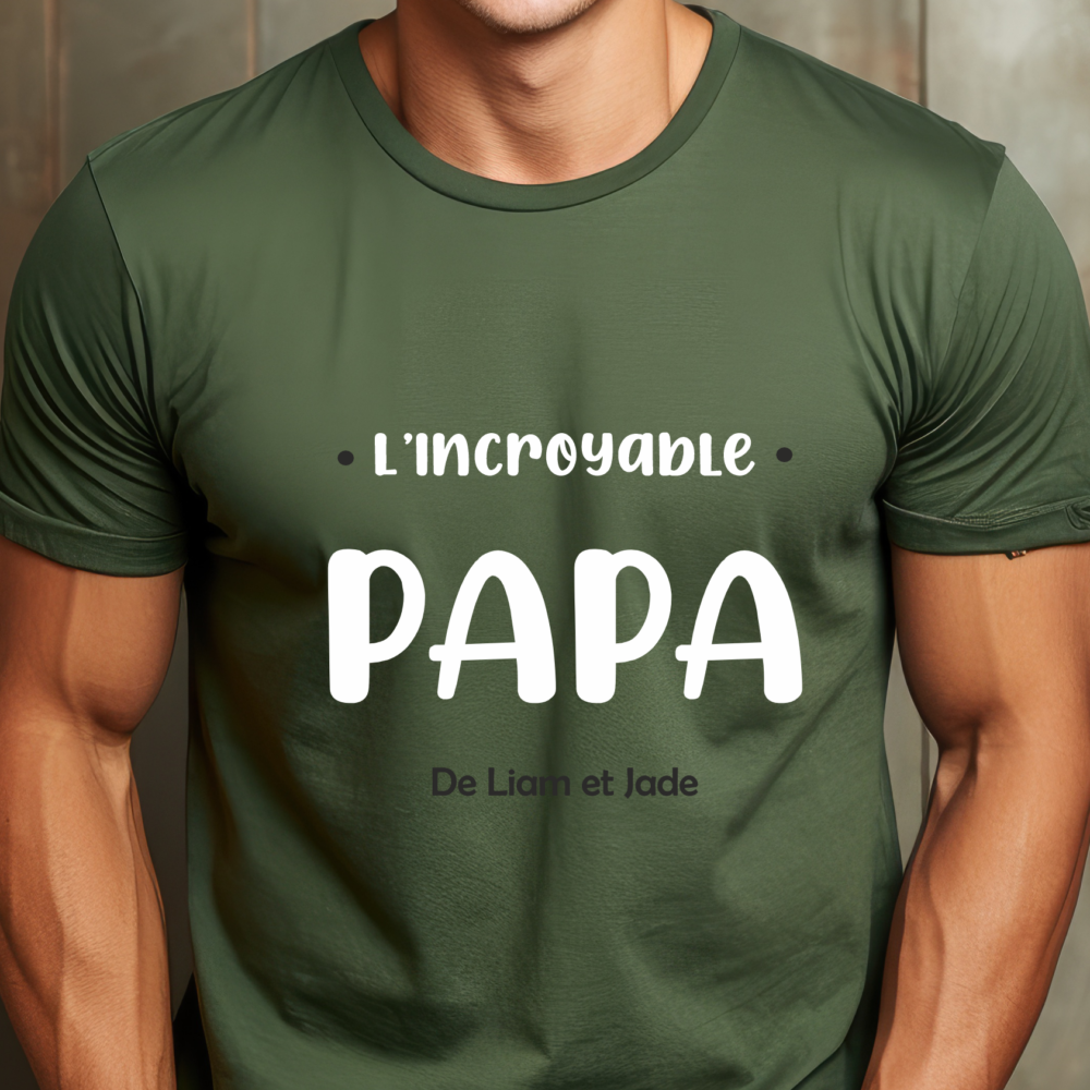 T shirt incroyable papa fête des pères kaki