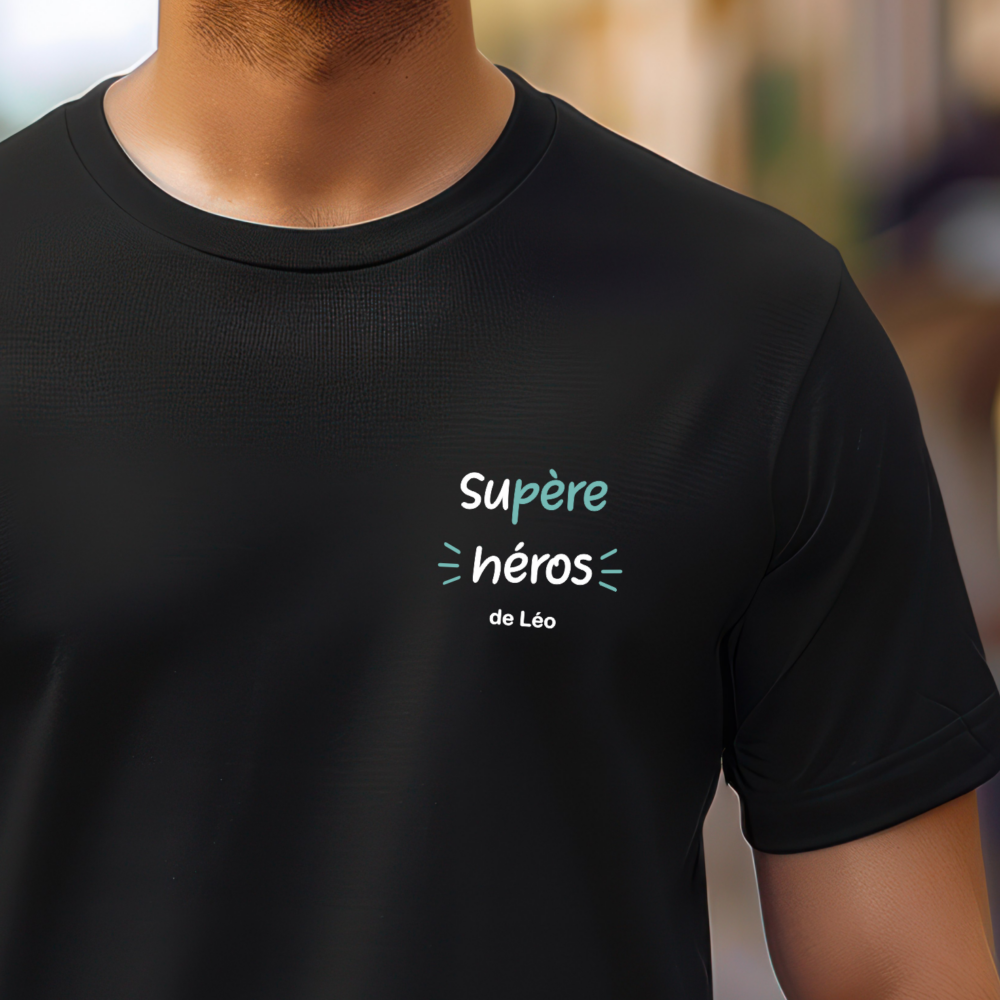 T shirt supère heros noir fête des pères