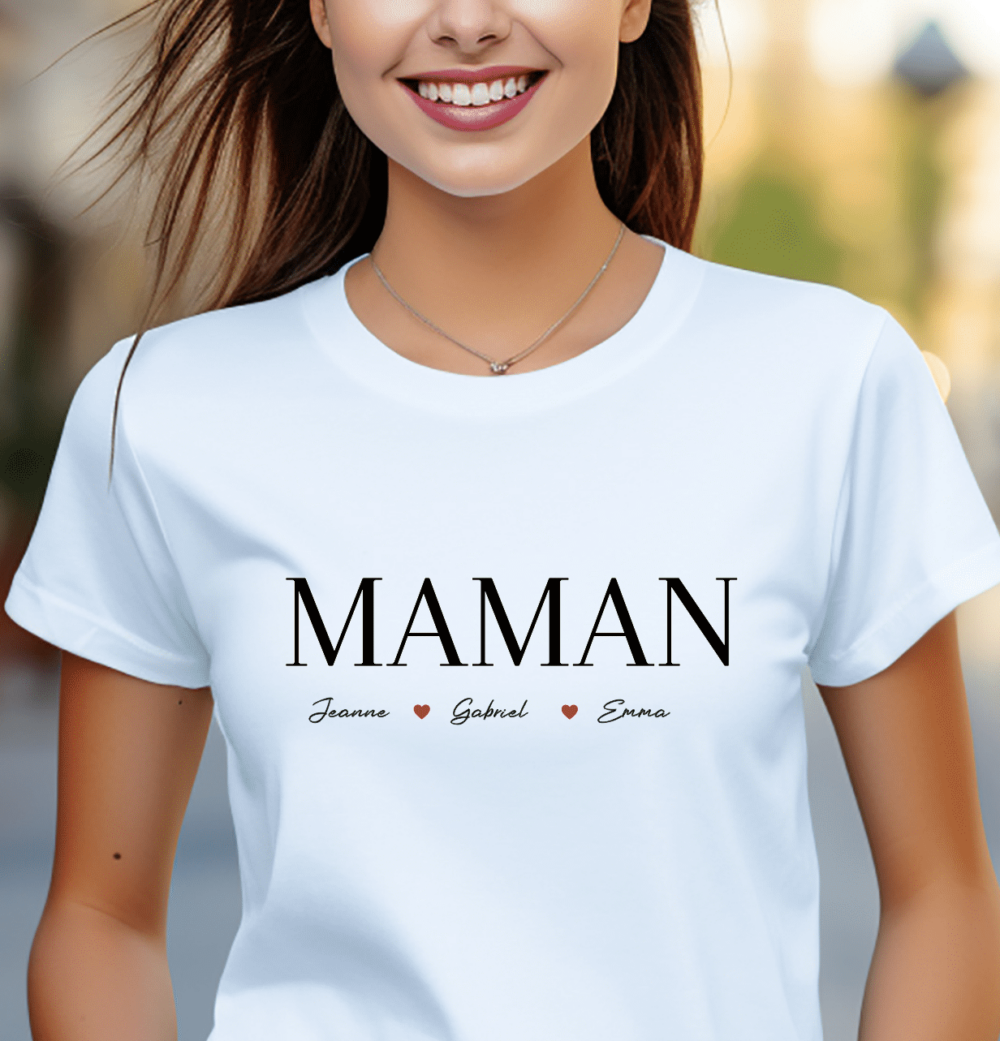 T-shirt cadeau maman prénom enfants personnalisé