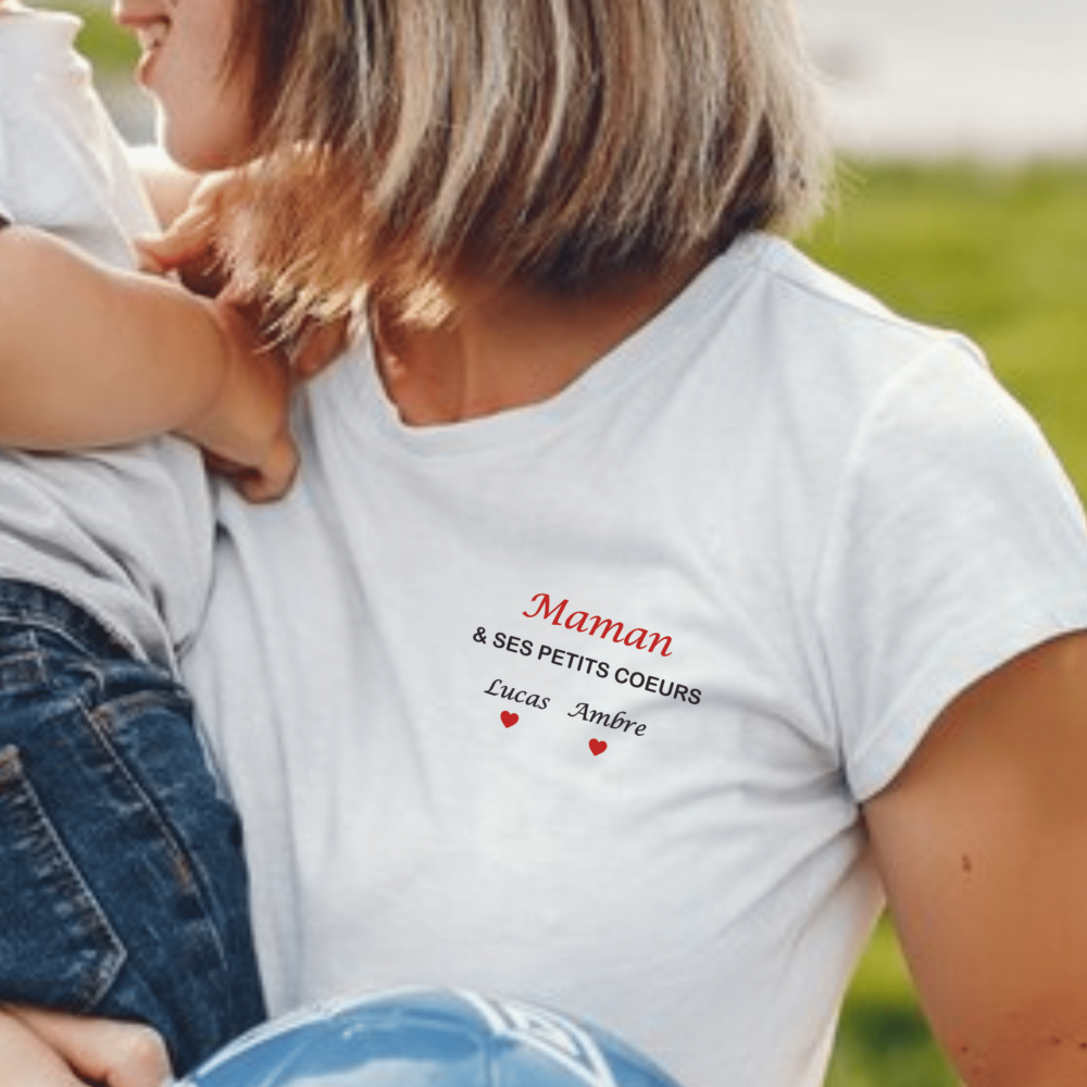 t shirt maman et ses petits coeurs personnalisé