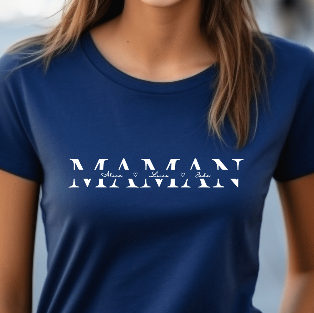 t shirt navy maman prénom centrés