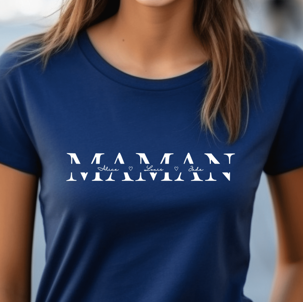 t shirt navy maman prénom centrés
