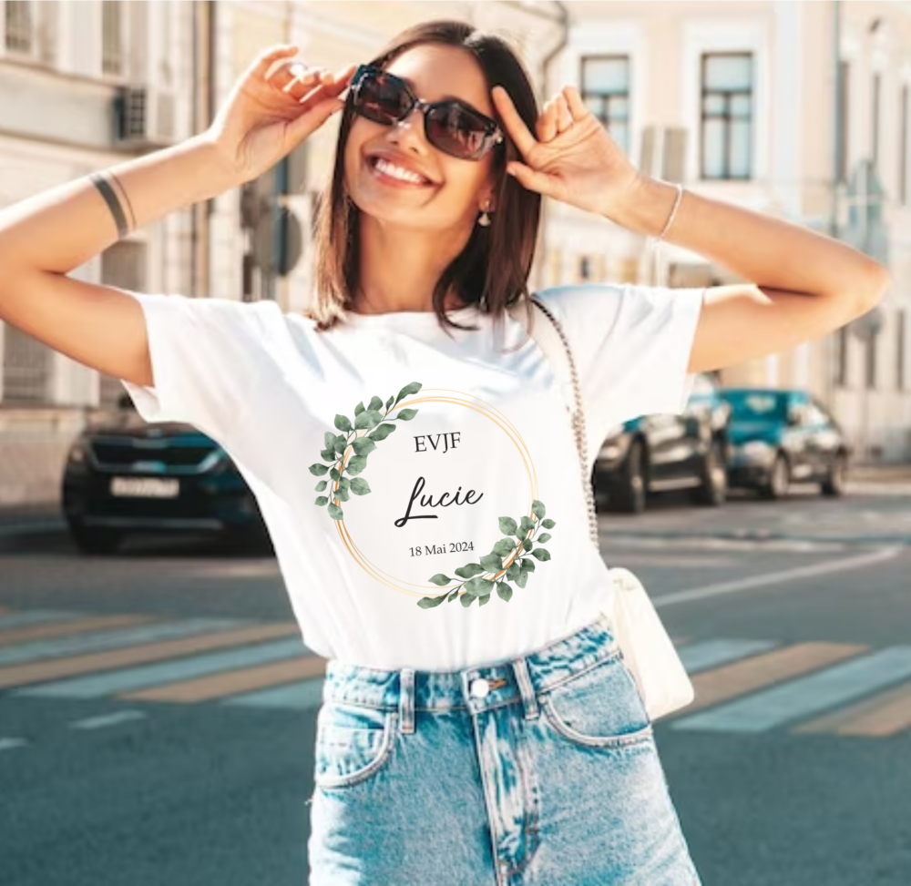 T-shirt personnalisé EVJF cercle fleur blanc femme