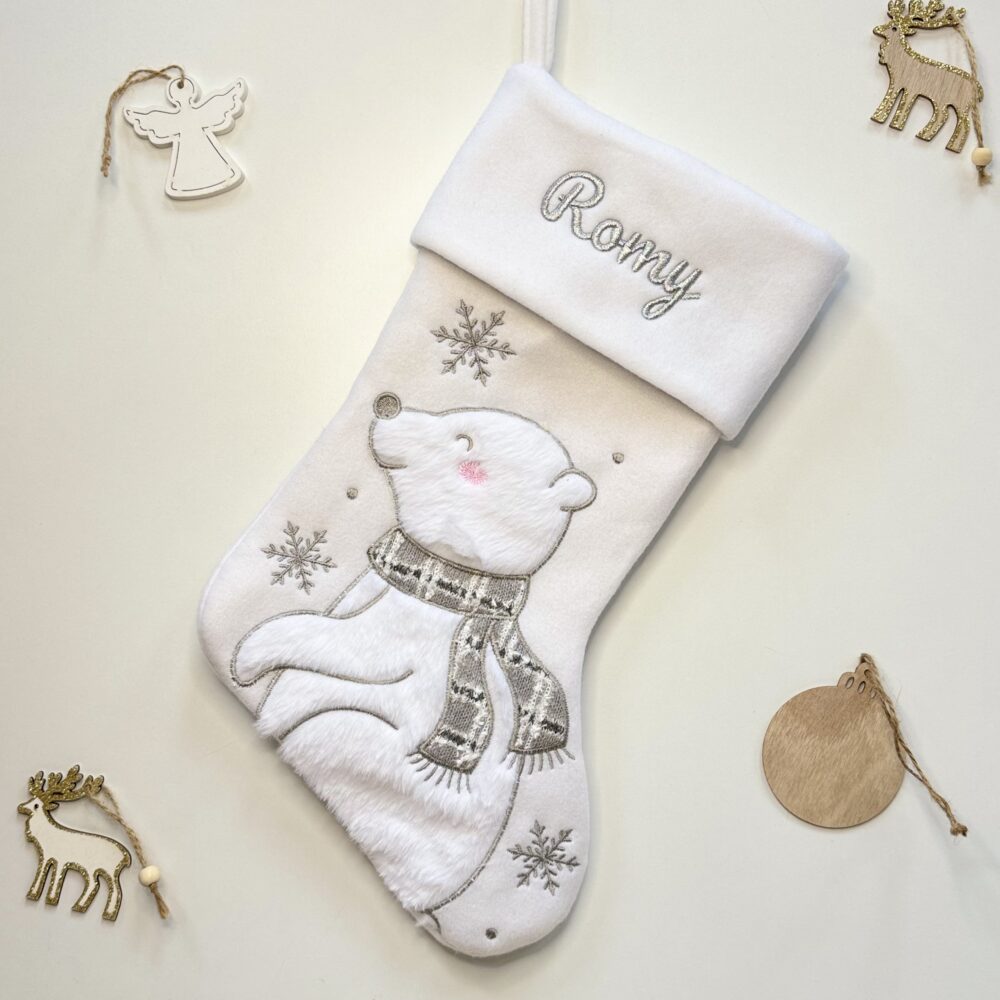 Chaussette de noel blanche et argent