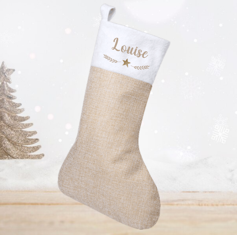 chaussette noël en jute personnalisé prénom étoile