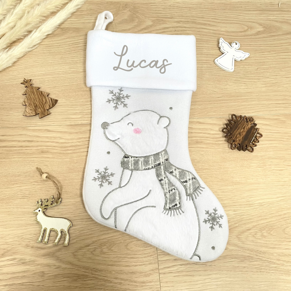 Chaussette de noël Ours polaire personnalisée