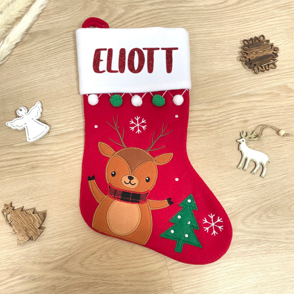 Chaussette de noël renne rouge personnalisé