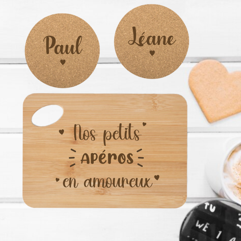 Coffret Planche apéro + dessous de verres