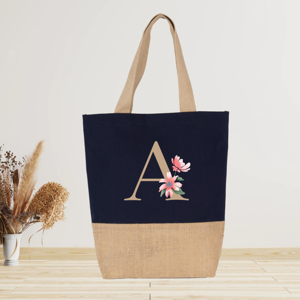 Sac tote bag personnalisé lettre florale