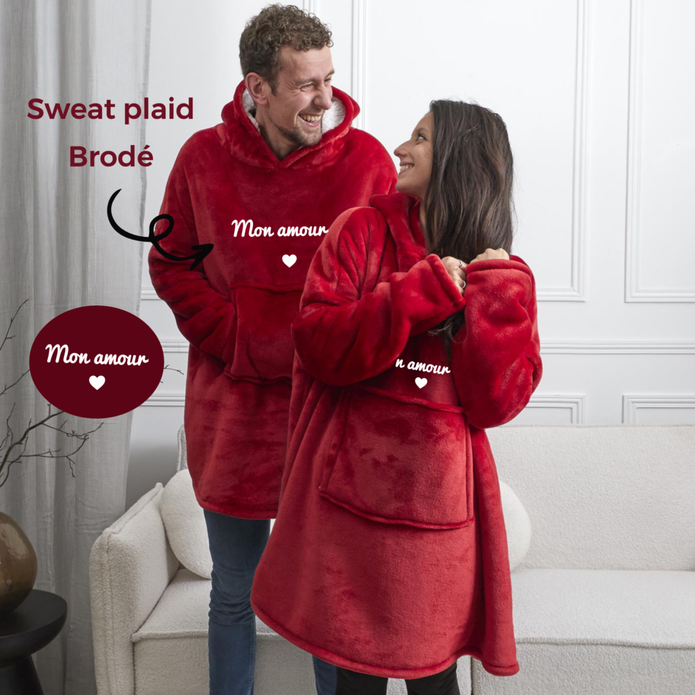 sweat plaid saint valentin bordeau mon amour