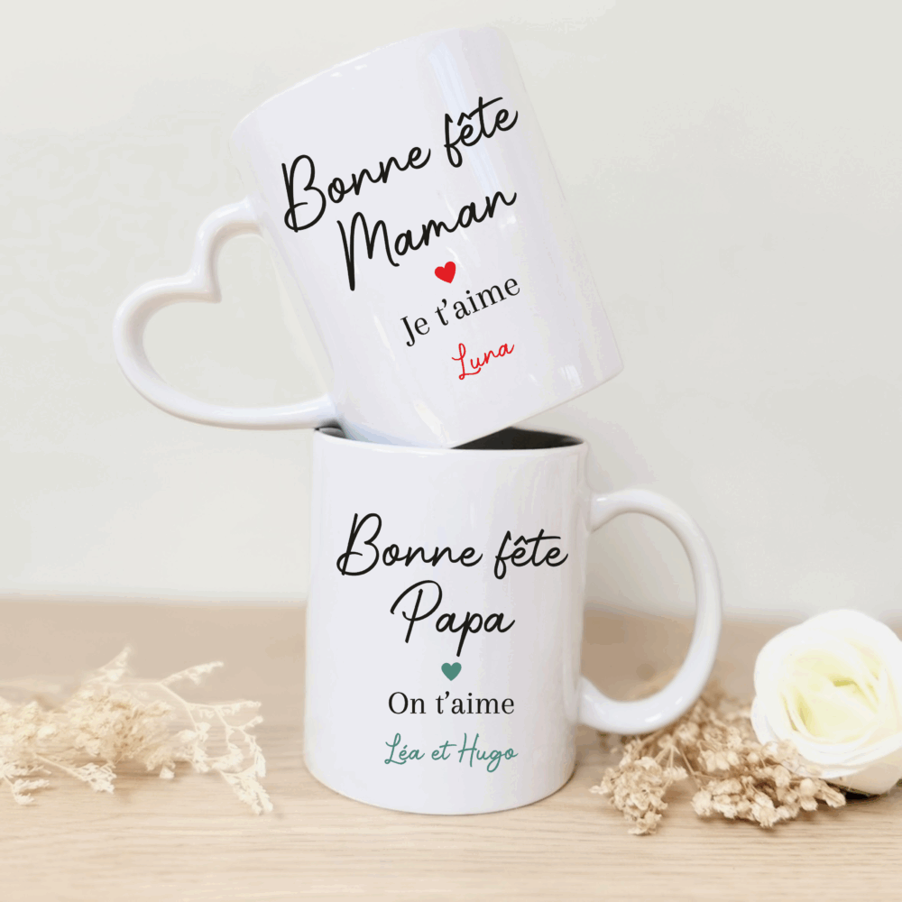 Mug fête des mères, fête des pères, cadeau personnalisé papa et maman