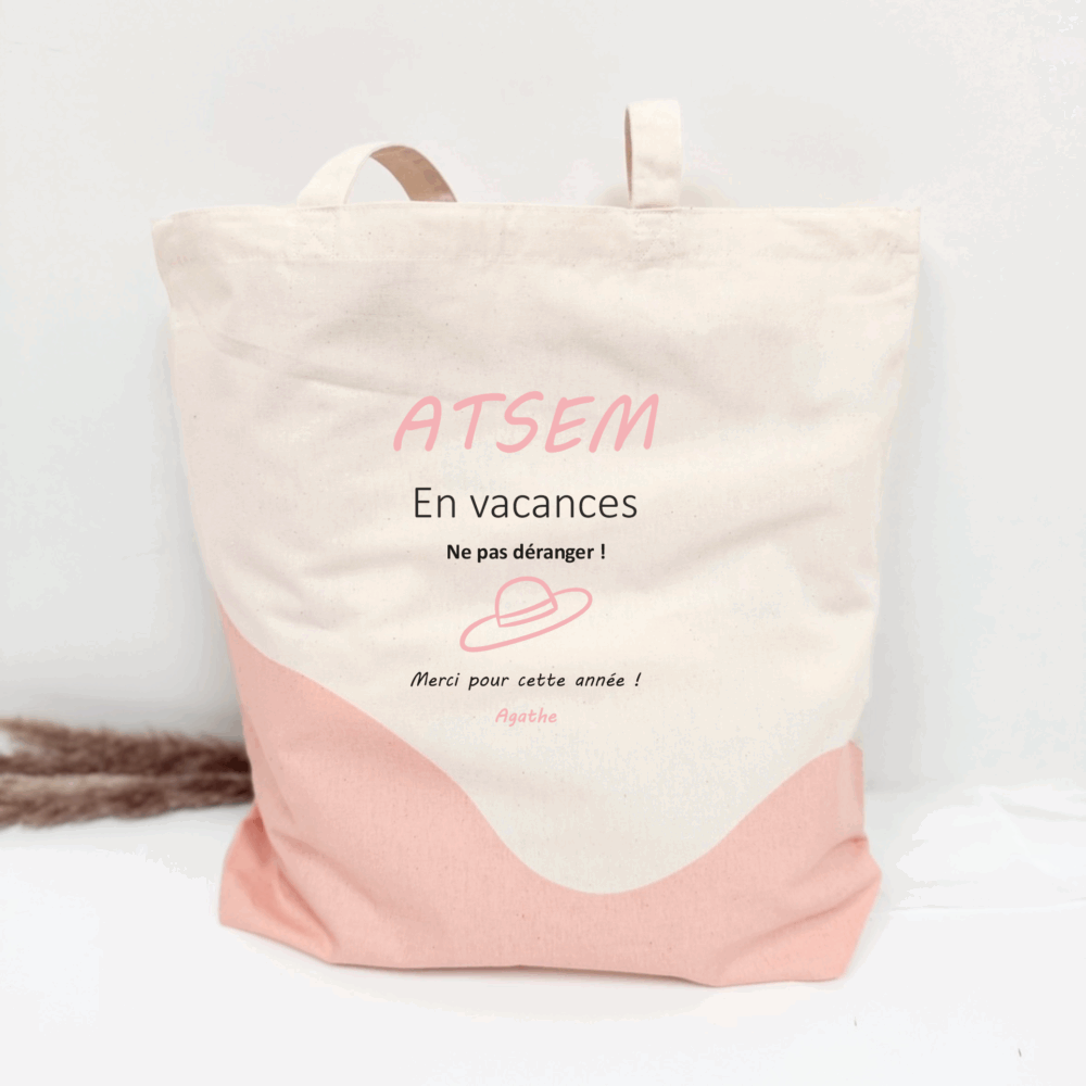idée cadeau atsem personnalisé, cadeau remerciement année scolaire, sac personnalisé