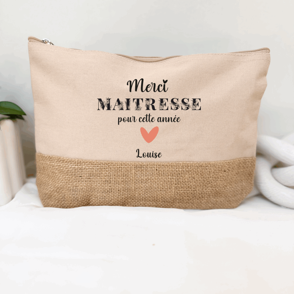 trousse personnalisé maitresse, cadeau personnalisé, idée cadeau année scolaire