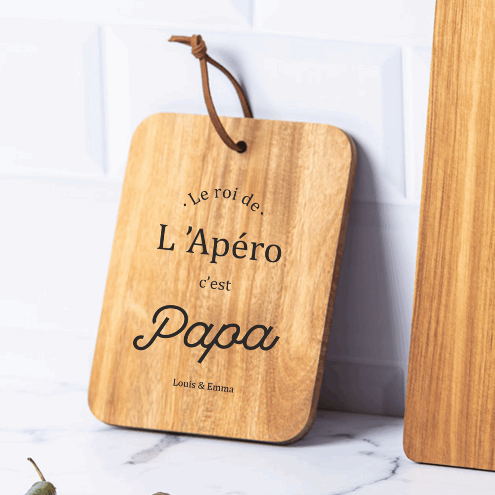 cadeau fête des pères, idée anniversaire papa, planche à découper papa