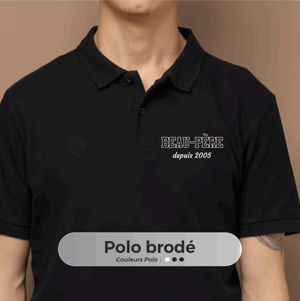 polo brodé beau papa depuis noir