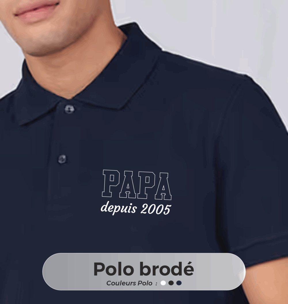 polo brodé papa depuis navy