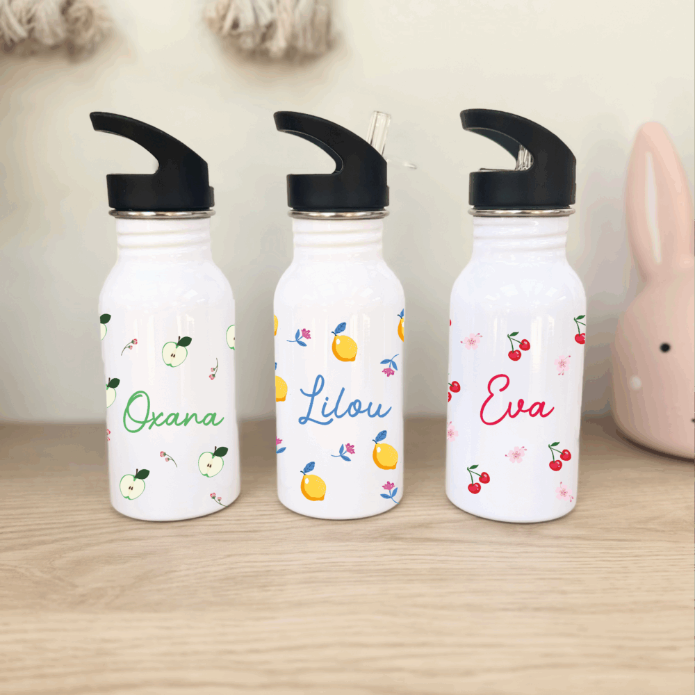 Rentrée scolaire, cadeau personnalisé, gourde école, gourde motif fruit