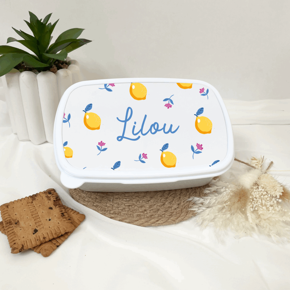 lunch box citron personnalisé enfant, boîte repas école