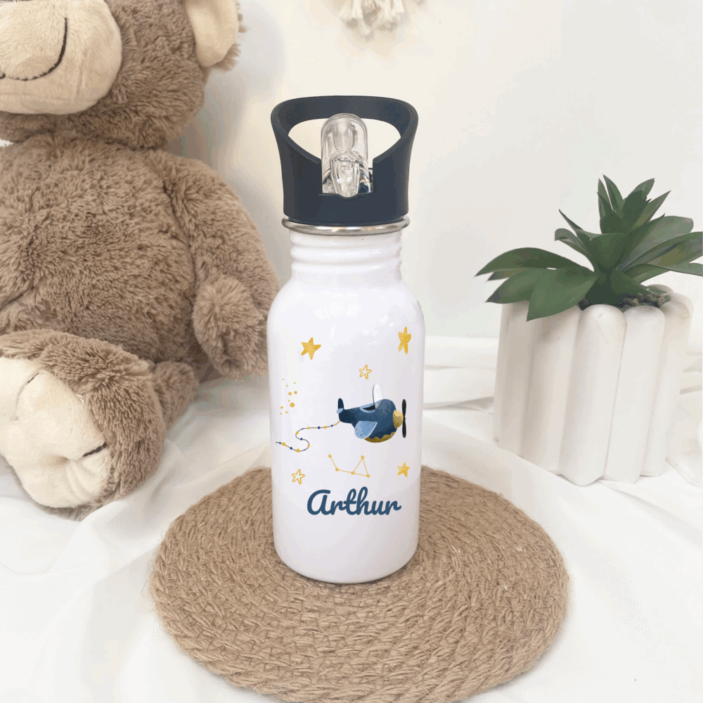 Gourde avion enfant, cadeau personnalisé, gourde cadeau enfant, gourde personnalisé
