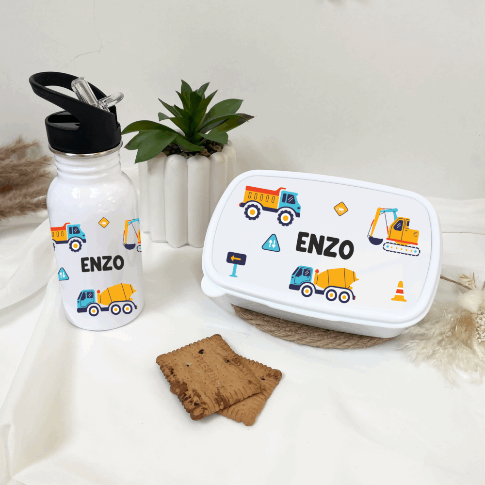 Kit rentrée goûter, gourde enfant, boîte à gouter personnalisé, cadeau garçon