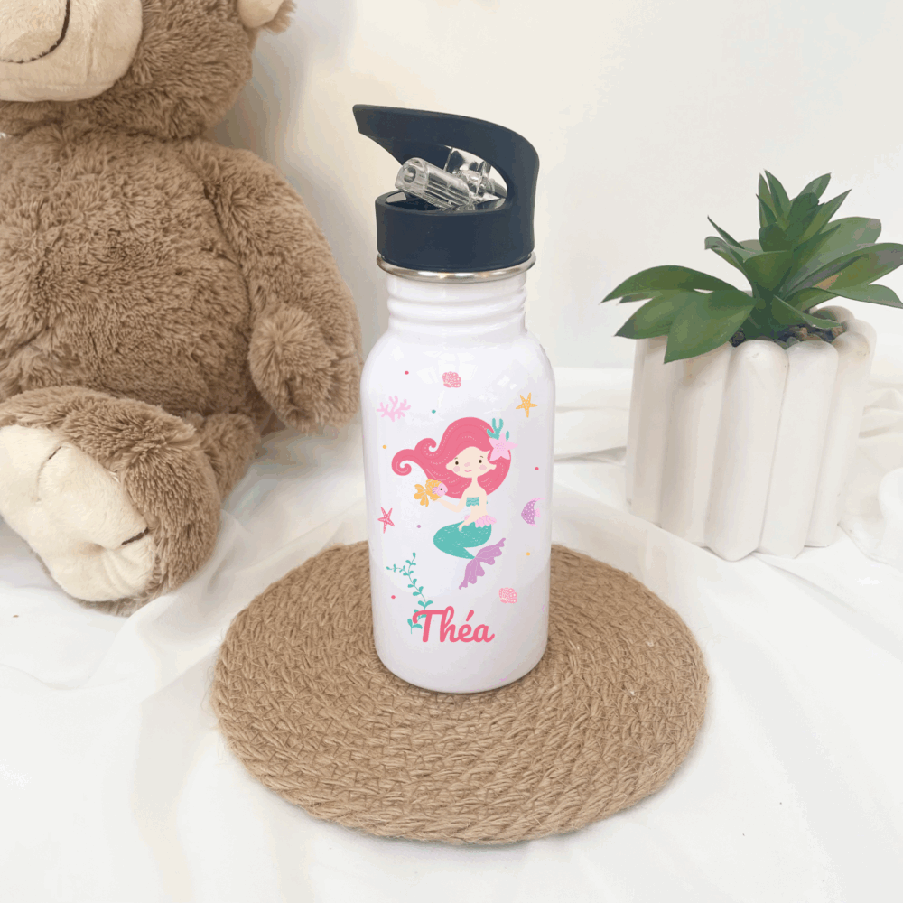 Gourde sirène fille, école, cadeau anniversaire, gourde école goûter