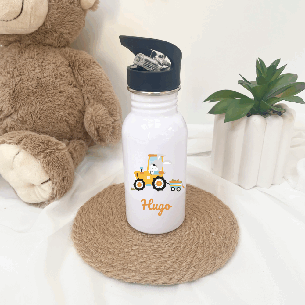 gourde tracteur enfant, rentrée scolaire, cadeau personnalisé anniversaire, gourde enfant école