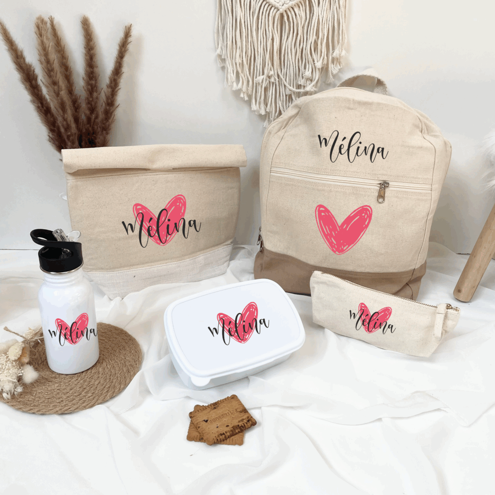 Rentrée scolaire enfant, cadeau personnalisé, école enfant, sac à dos, trousse école, gourde