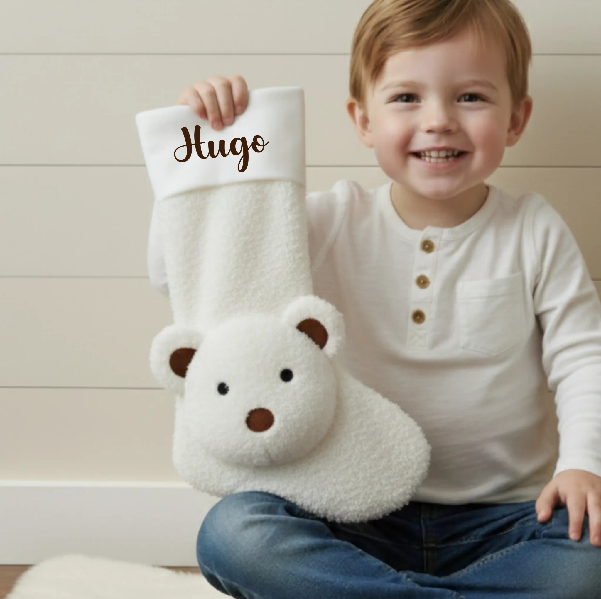 chaussette de noël ours personnalisé