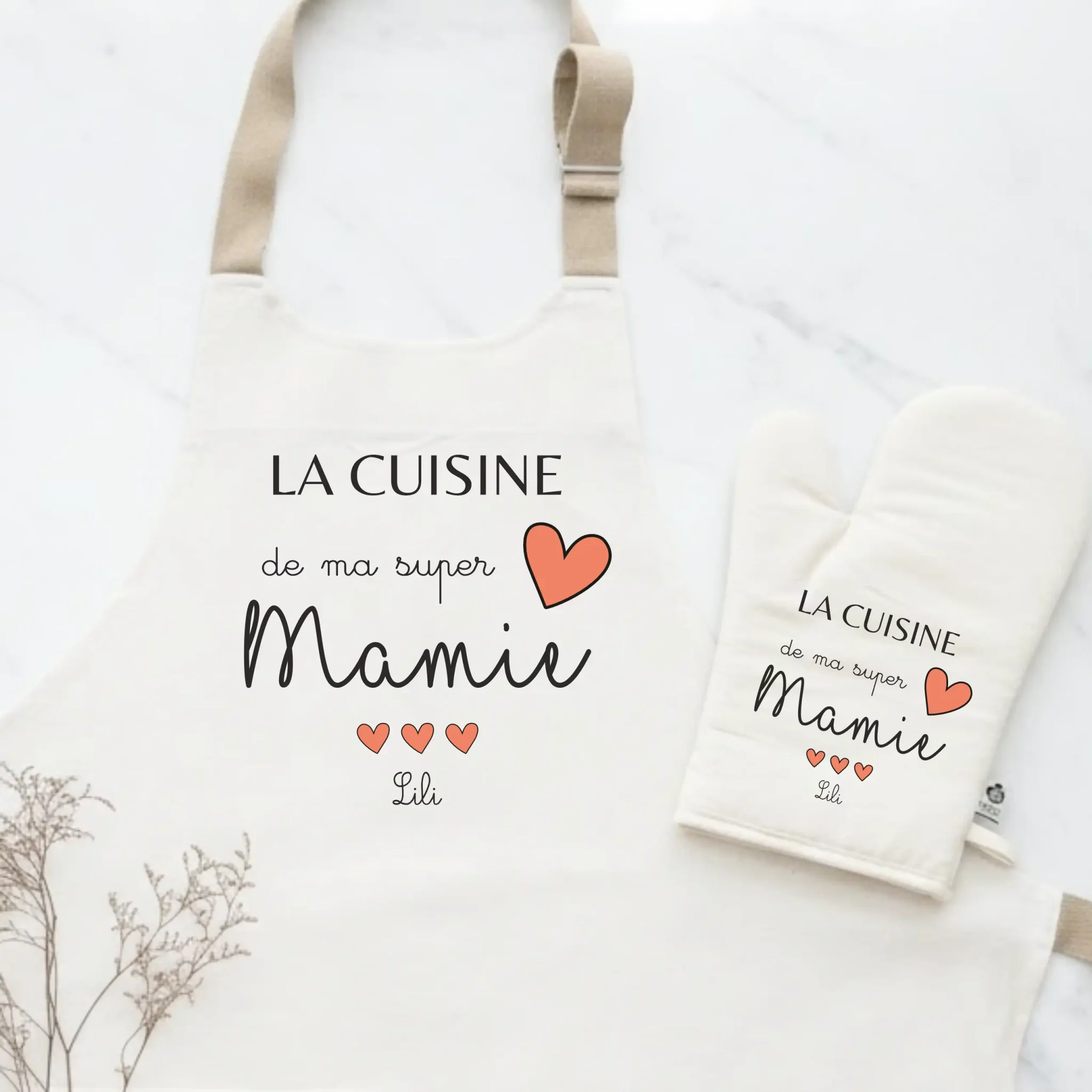 tablier et gant personnalisable mamie