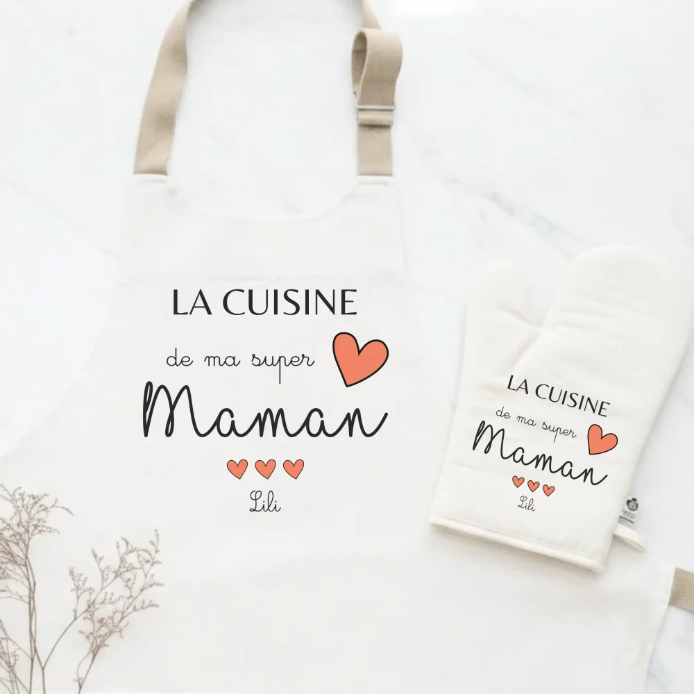 cadeau maman, anniversaire et noël, tablier personnalisé, gant de cuisine
