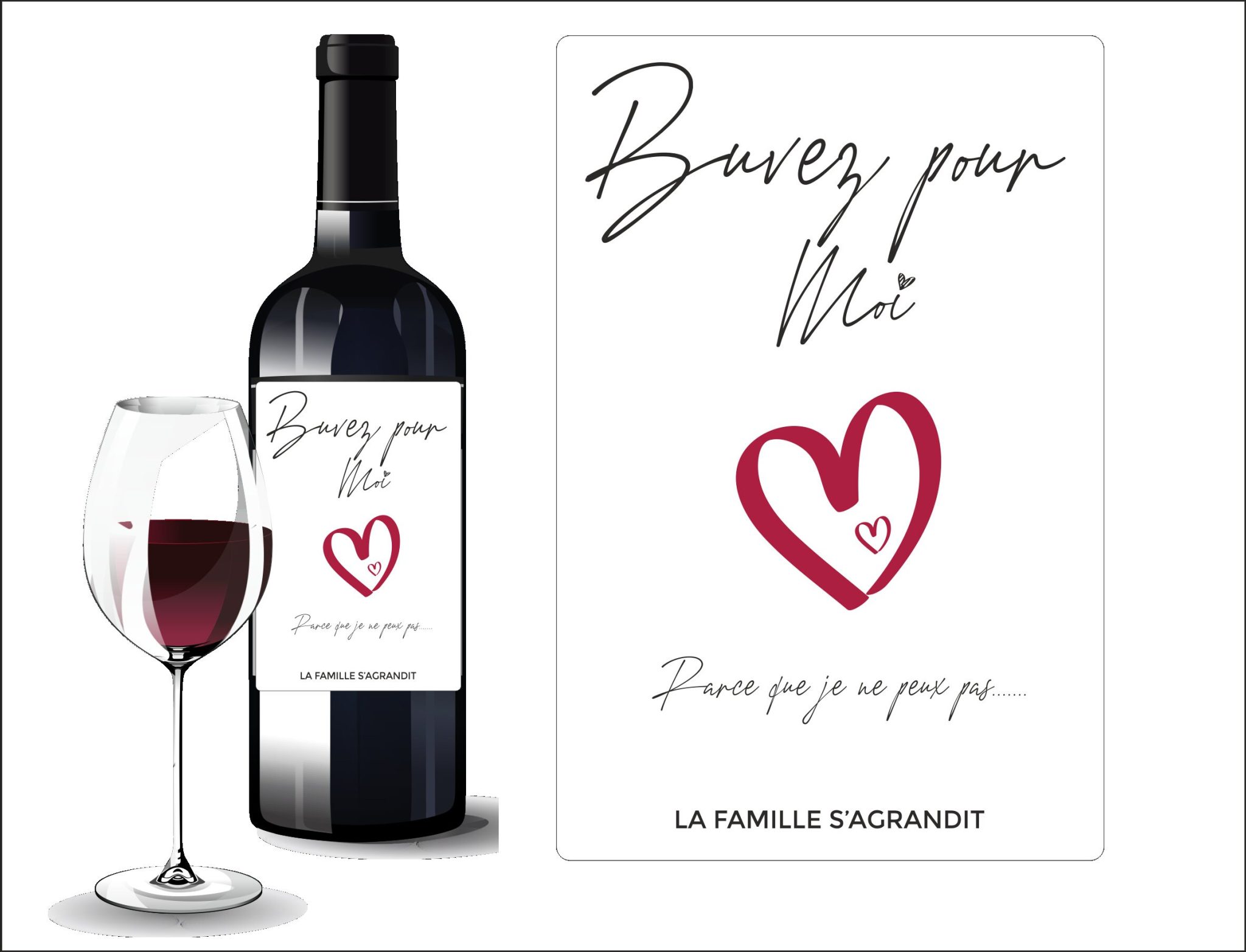 Annonce grossesse. Etiquette bouteille de vin.