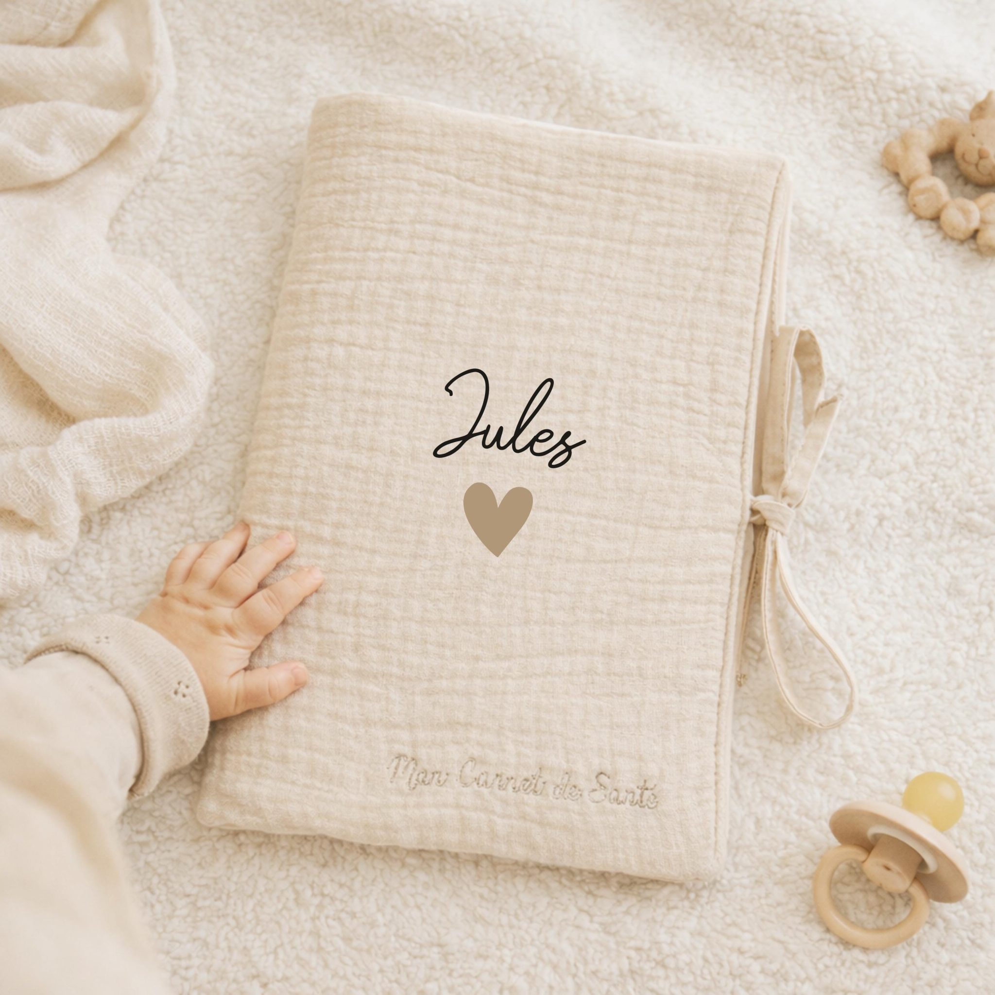Cadeau naissance - Protège carnet enfant avec prénom — protège carnet coton