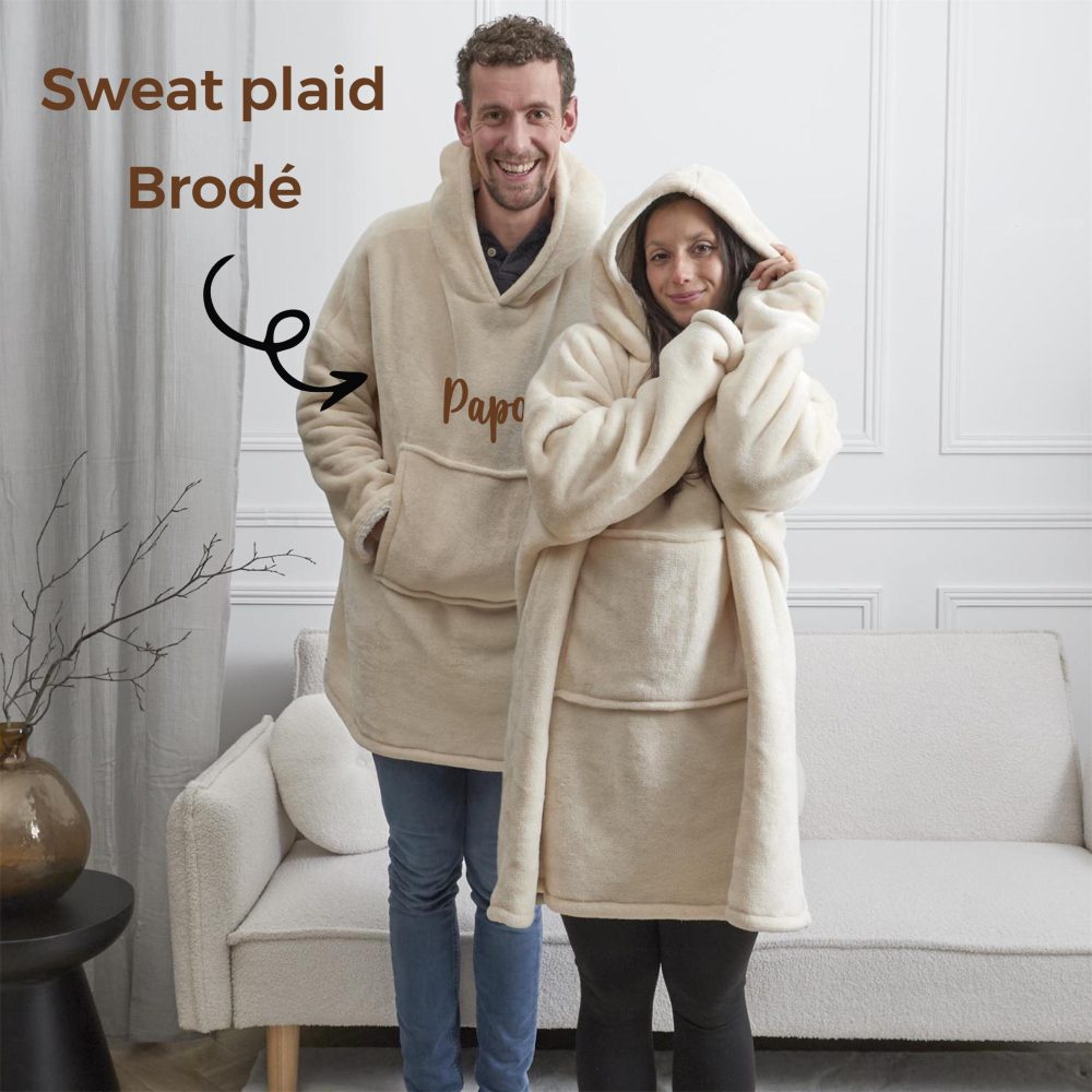 Cadeau Noël personnalisé sweat plaid épais brodé