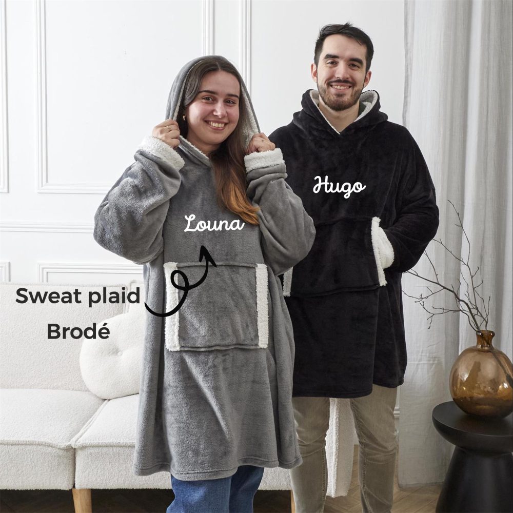 Cadeau Noël personnalisé sweat plaid épais brodé — cadeau noël fille
