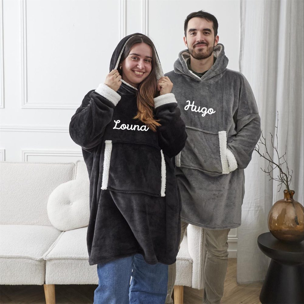Cadeau Noël personnalisé sweat plaid épais brodé — cadeau noël prénom