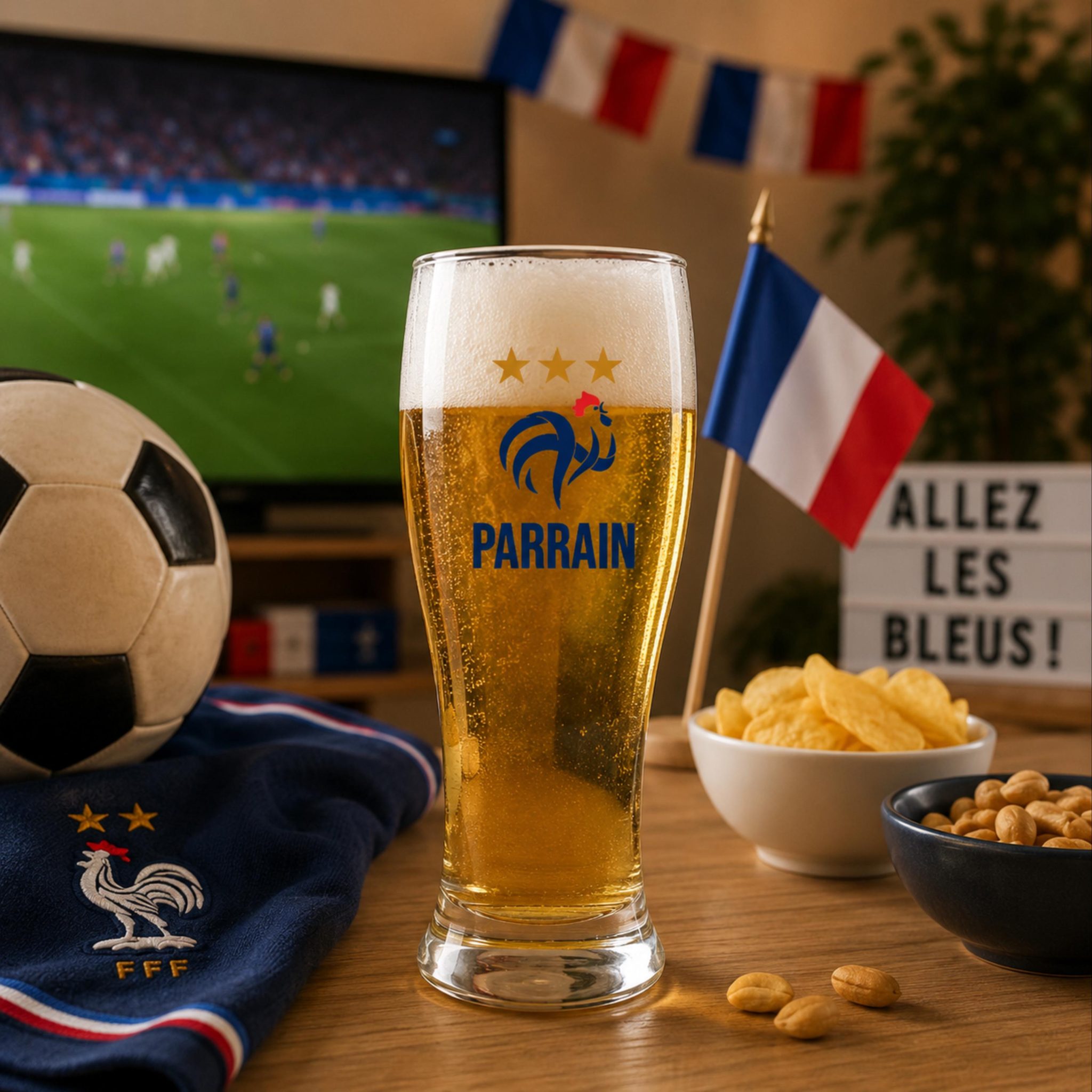 Cadeau Parrain football personnalisé — verre bière foot Parrain