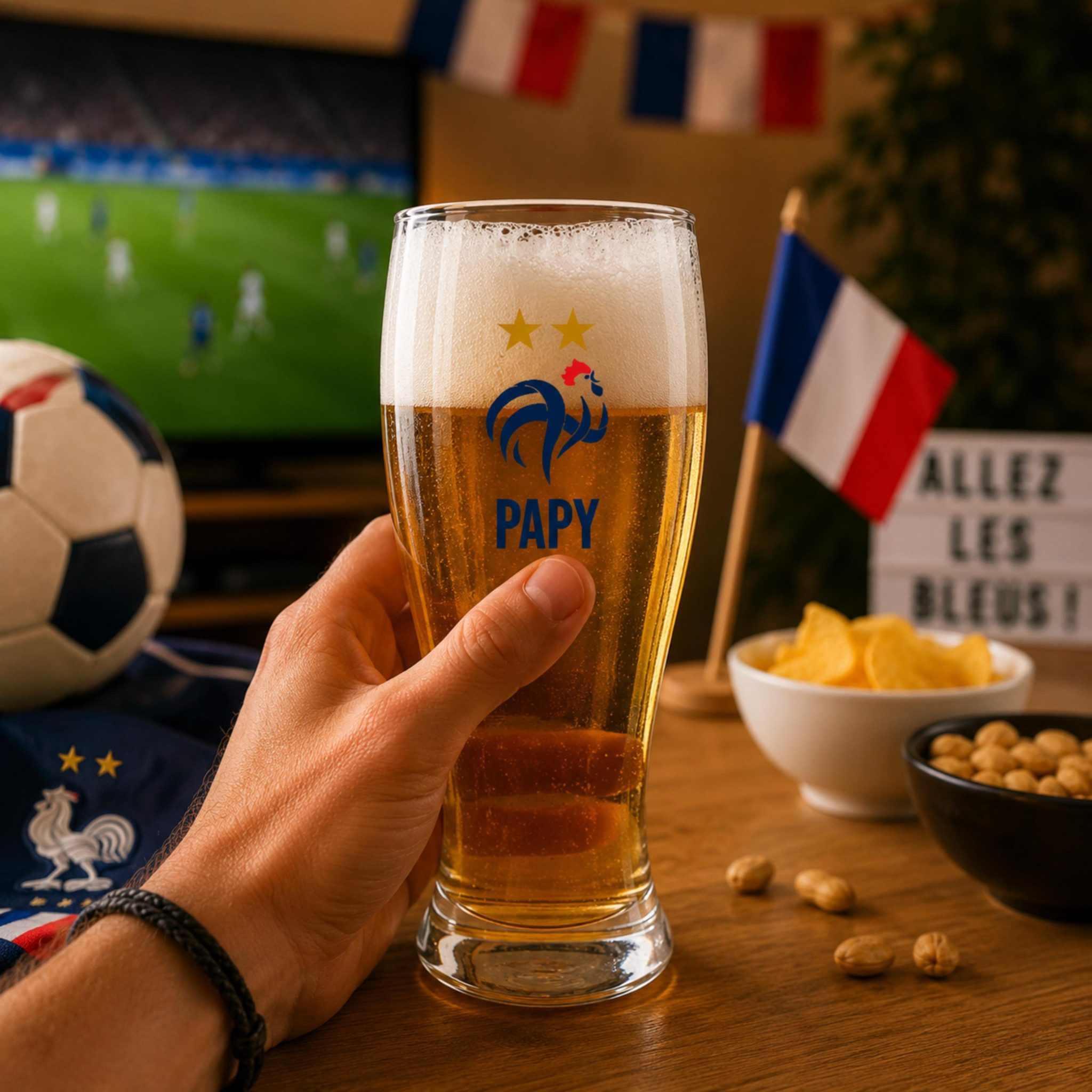 Cadeau Parrain football personnalisé — verre à bière france