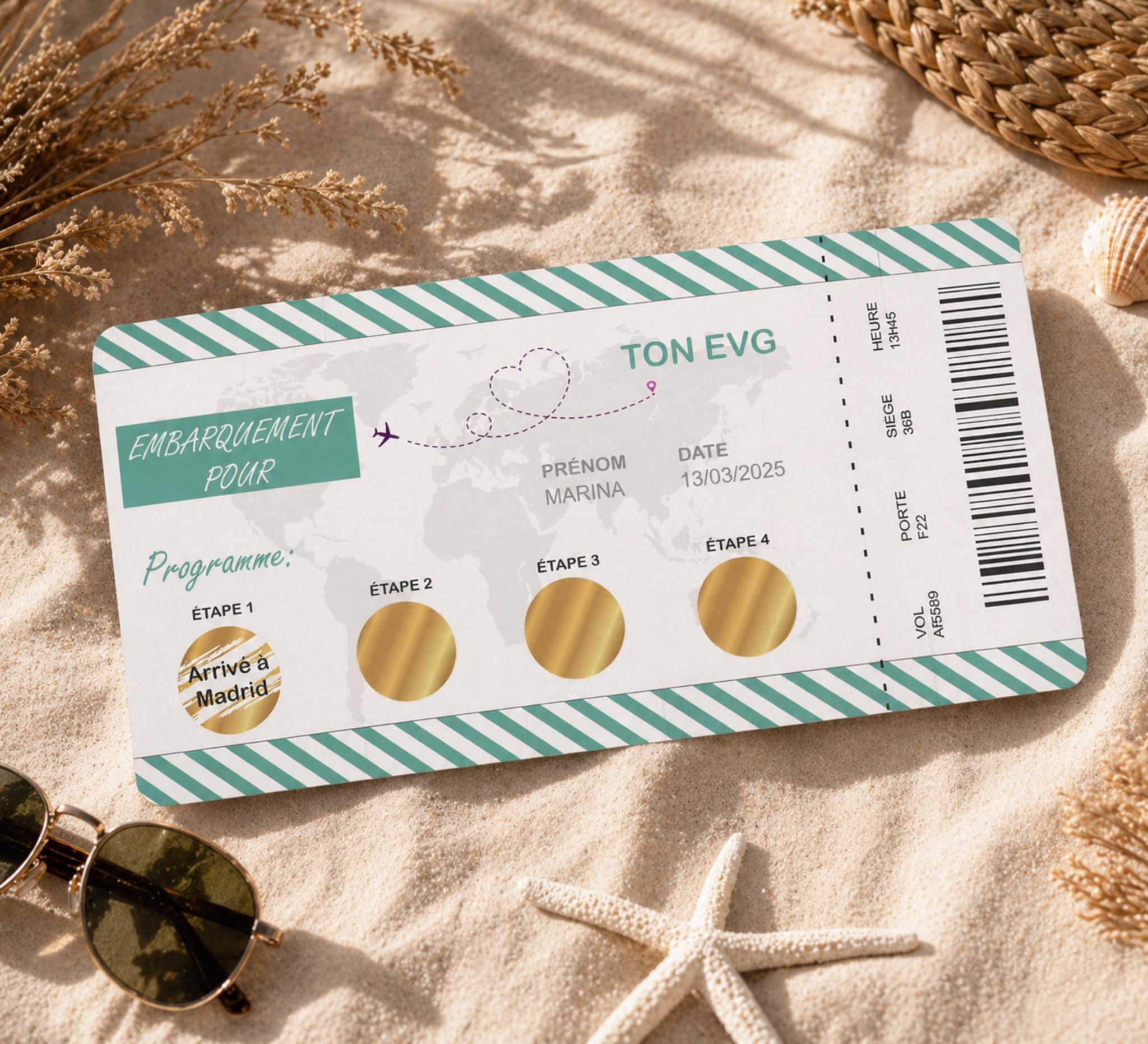 EVJF, Programme evjf à gratter, Carte — carte embarquement à gratter