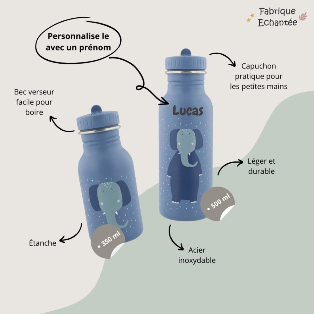 Gourde enfant Trixie personnalisée, 350ml/500ml - École prénom — cadeau de Noël
